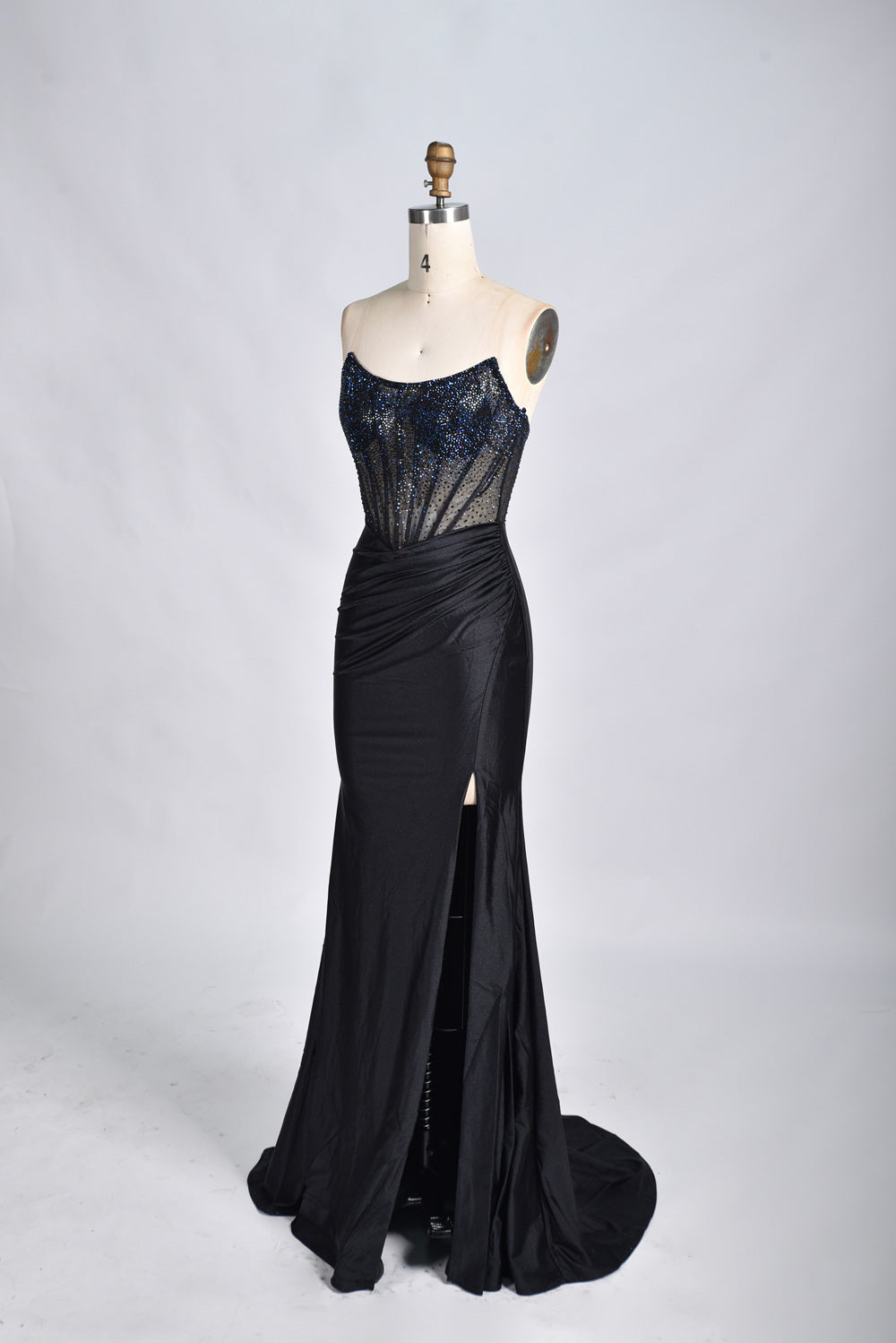 Elegant Strapless Beaded Satin Mermaid Prom Dress 33019