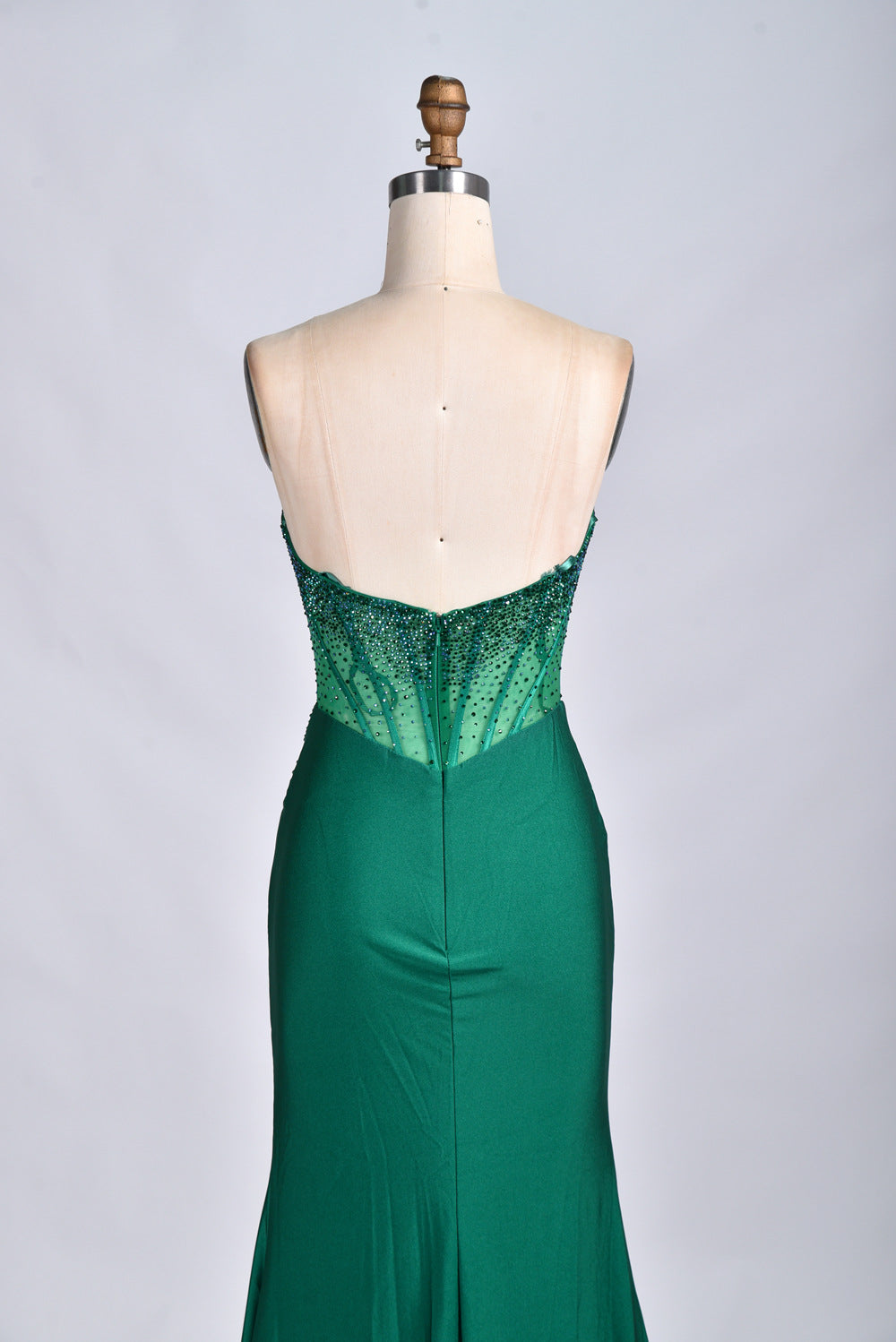 Elegant Strapless Beaded Satin Mermaid Prom Dress 33019