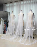 Wholesale Tiered Lace-Edged Bridal Veil – Sheer Tulle t026