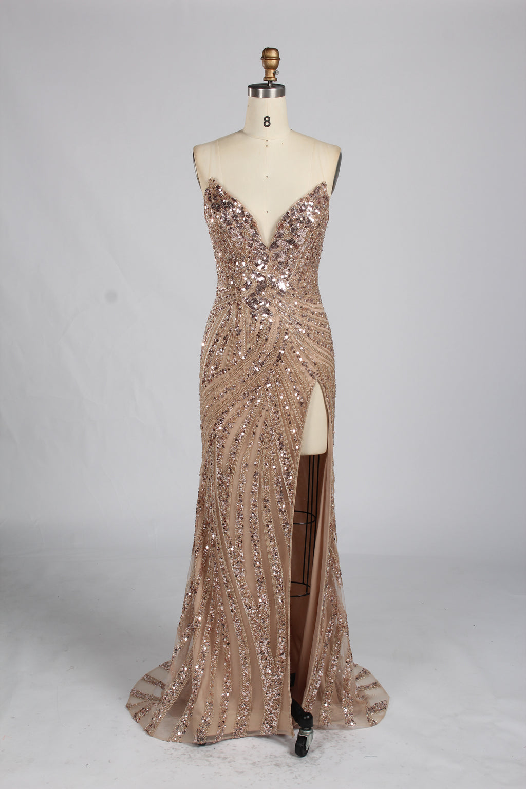 Wholesale Champagne Sequin Slit Mermaid Prom Dress  33314