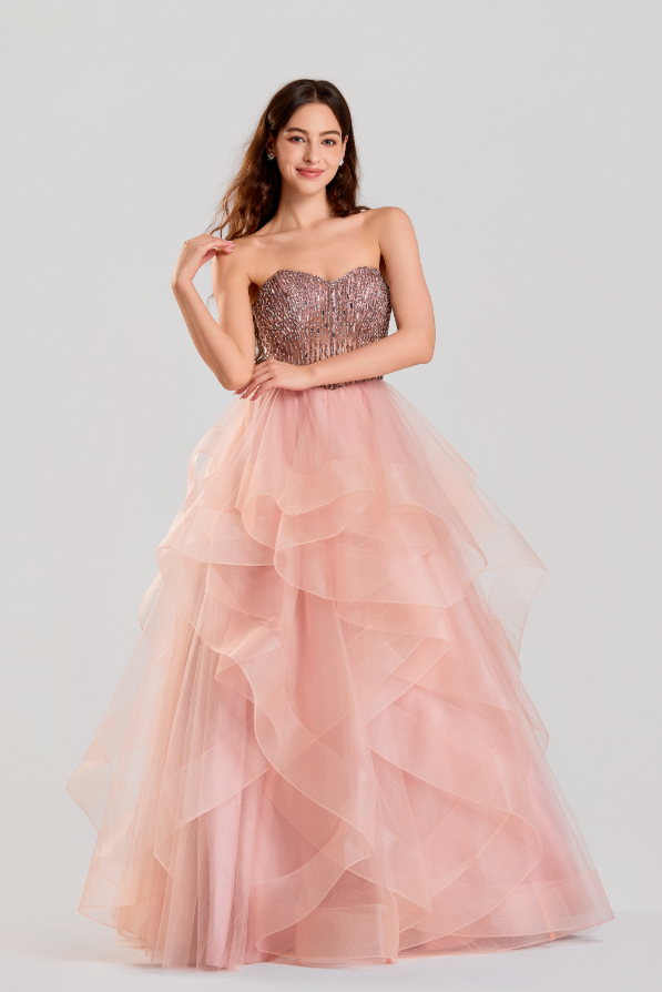 Wholesale Pink Sequin Tiered Ball Gown - 33381