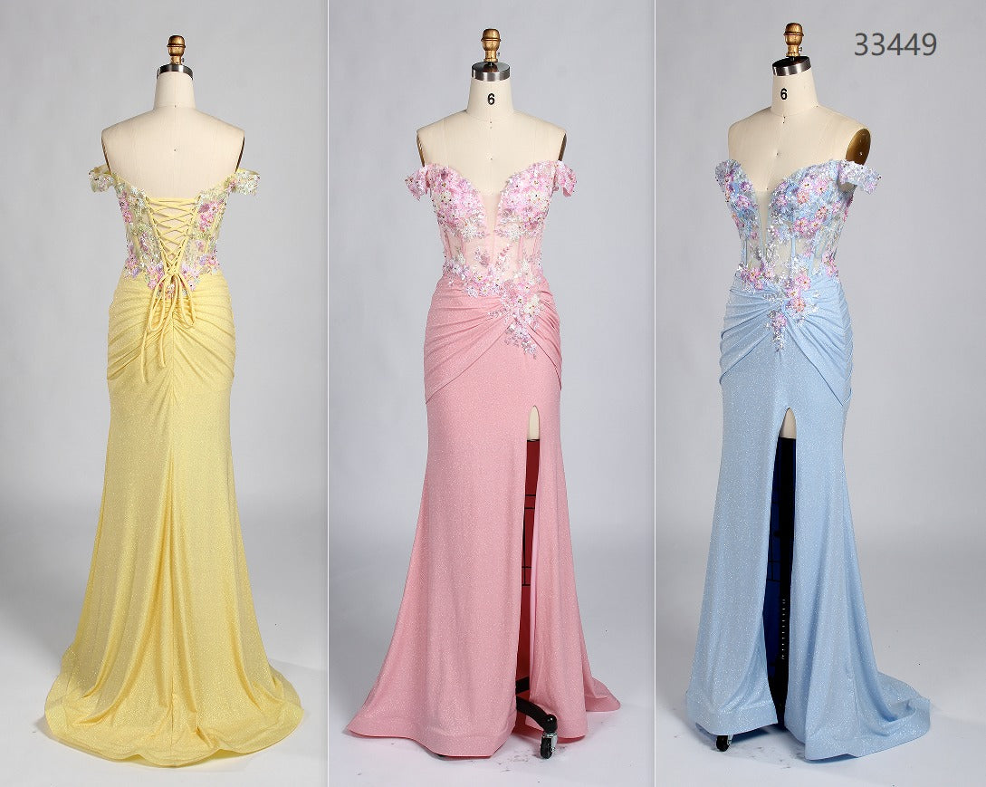 Wholesale Yellow Off-Shoulder Floral Mermaid Prom Dress 33449