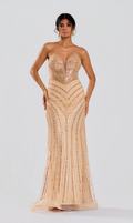 Wholesale Champagne Sequin Strapless Evening Gown 33272