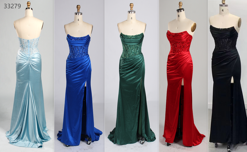 Wholesale Red Sequined Strapless Prom Dress 33279