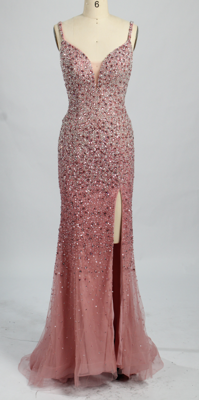 Wholesale Rose Gold Sequin Mermaid Prom Gown-QT025