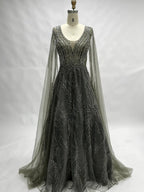 Round Neck Lace A-Line Mother of the Bride Dress with Long Sleeves KS015