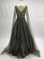 Round Neck Lace A-Line Mother of the Bride Dress with Long Sleeves KS015