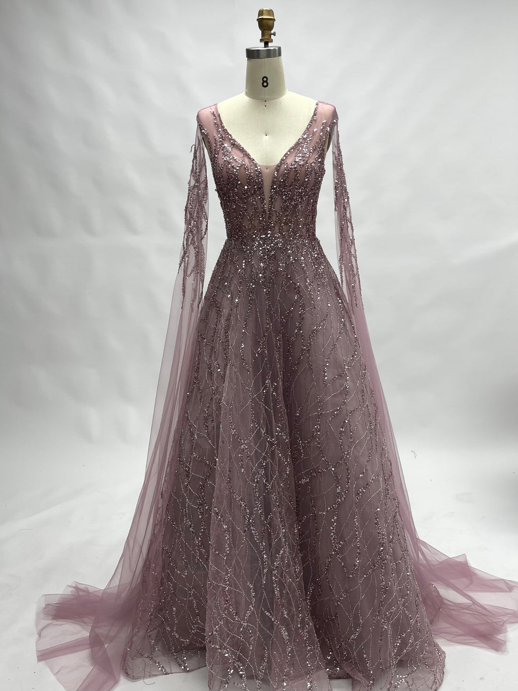 Wholesale Lilac Sequin Cape - Sleeve Ball Gown KS016