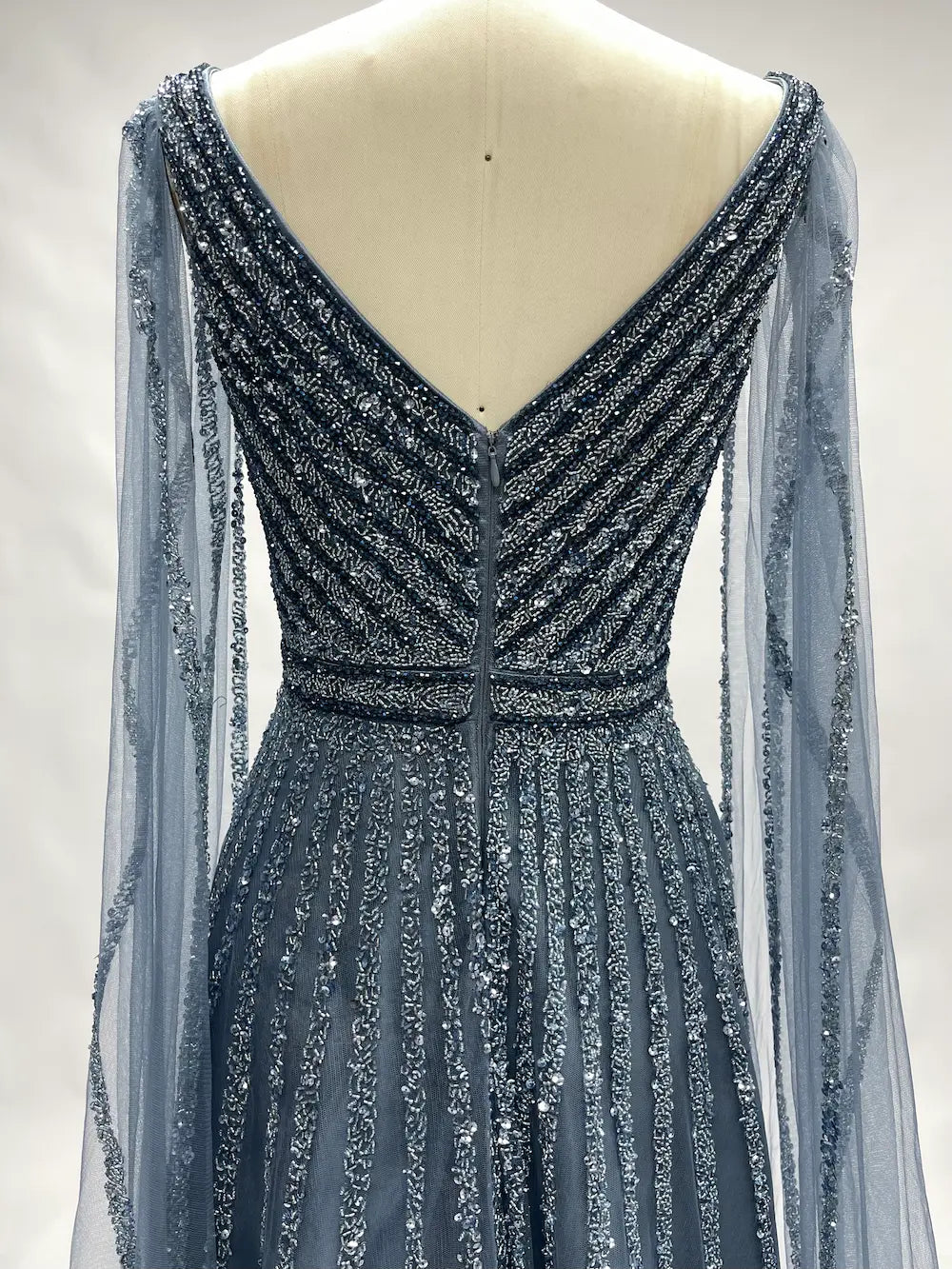 Beaded Fit-and-Flare Mother of the Bride Dress with Long Sleeves MC090