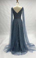 Beaded Fit-and-Flare Mother of the Bride Dress with Long Sleeves MC090